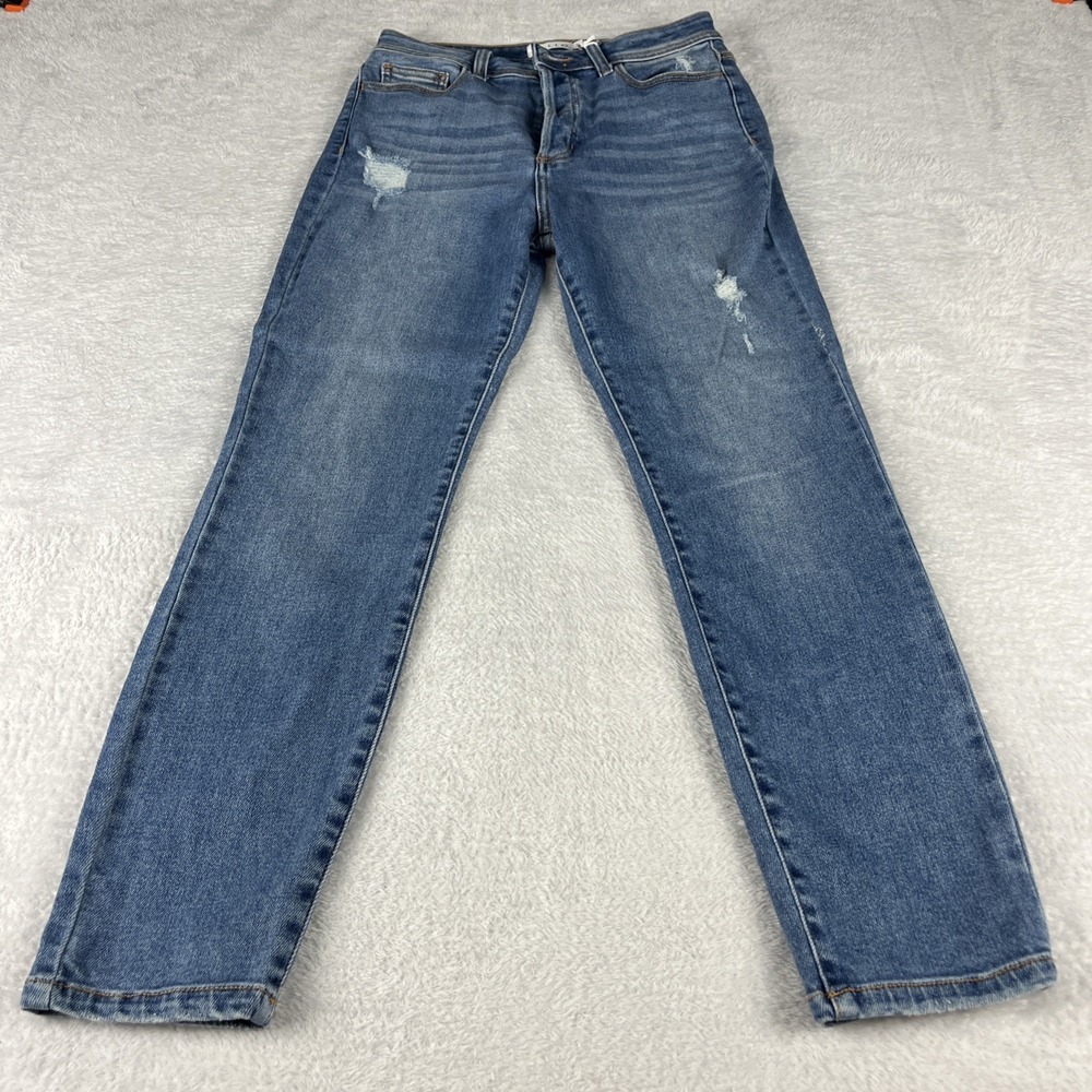 CELLO Blue Distressed Denim‎ Jeans Mom High Rise Size 9 NWT